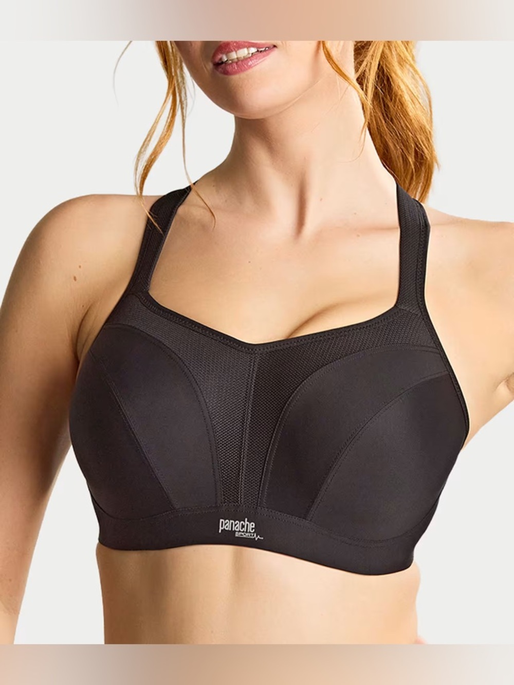 Panache Black High-Support Sports Bra with Mesh Paneling UK 32F